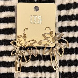 🌻 ITS sense Gold Tone Metal Palm Tree Dangle Earrings NWT